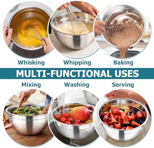 TeamFar Mixing Bowl Set, 4.5/3/1.5 QT Stainless Steel Nesting Salad Bowls