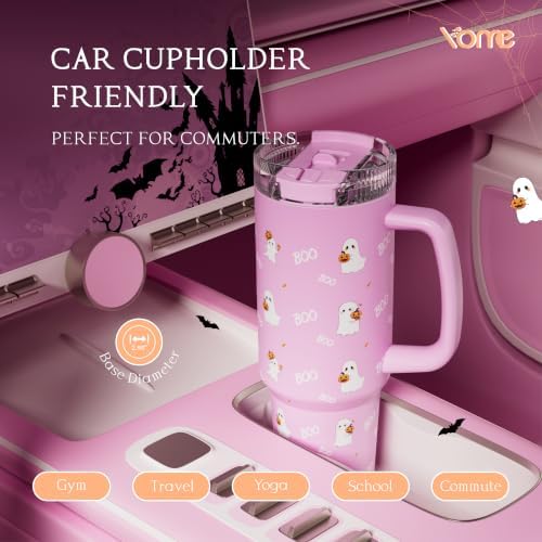 YOME DetaClean 40oz Halloween Tumbler with Handle and Flip Straw for Women | 100% Disassemblable Lid | Stainless Steel Insulated Water Bottle | 100% Leak Proof | Keeps Drinks Cold