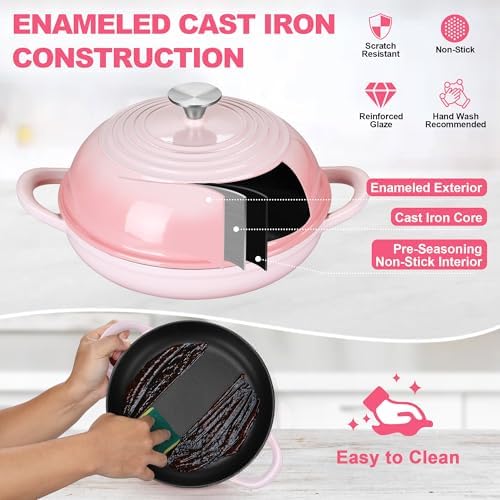 TeamFar Cast Iron Bread Dutch Oven, 6 Qt Enameled Dutch Oven Pot