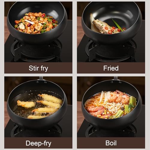 Carbon Steel Wok Pan, 9.4 INCH Nonstick Pre-Seasoned Woks & Stir-Fry Pans with Lid, No Chemical Coating Wok Flat Bottom Small Handmade Chinese Wok for Induction, Gas, Electric & All Stoves