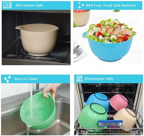 BoxedHome Classic Mixing Bowls Set of 4, BPA Free Plastic, Microwave Safe