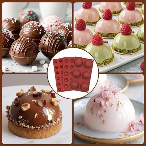 3 Packs Silicone Hot Chocolate Bomb Molds, 2.7" 1.6" 1" Semi Sphere Molds for Making Chocolate, Cake, Jelly, Dome Mousse (6/15/24 Cups)