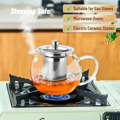 Baalaka Glass Teapot with Infuser, Clear Tea Pot for Stove, 22 oz/650 ml