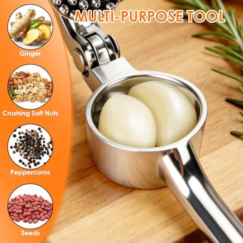 TACGEA Garlic Press Set, Heavy Duty Garlic Mincer Tool with Peeler & Brush