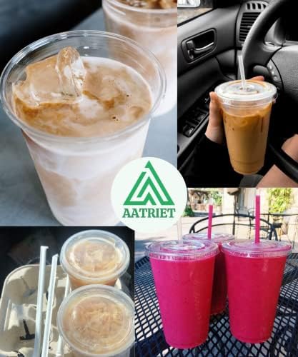 Aatriet 16 oz Clear Plastic Cups with Lids and Straws, Disposable Coffee Cups 25 Sets