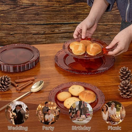Tinybee 60PCS Amber Plastic Plates - Clear Brown Plastic Plates Disposable