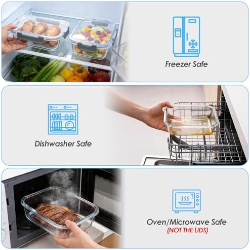 5-Pack 36oz Glass Food Storage Containers with Lids, Grey