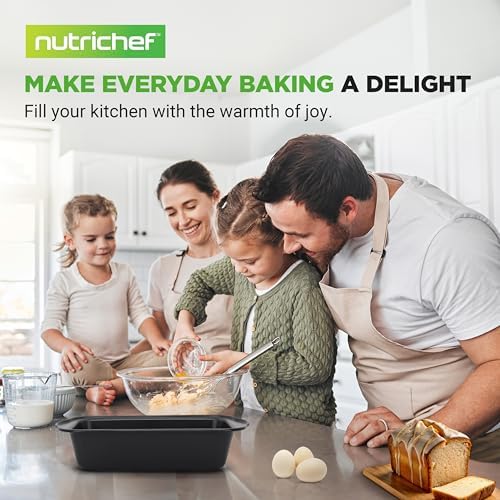 NutriChef Loaf Pans Set of 6 | Non-Stick Premium Bread Pans Quick & Even Heat Distribution | Oven Safe To 450 F | No PFOA, PFOS & PTFE | Food Grade Carbon Steel | 11.61 x 5.98 x 2.56 Inches (Black)