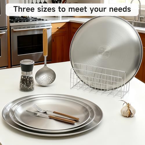 13.5 Inch Pizza Pans for Oven 2 Pack Stainless Steel Baking Sheet Round Plates for Cake Pie and Salad Pizza Steel Tray Oven Dishwasher Safe & Easy Clean