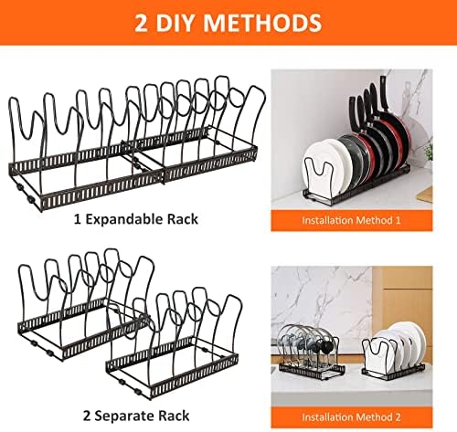 ROOHUA Pot and Pan Lid Organizer Rack for Under Cabinet, 12"-23" Expandable