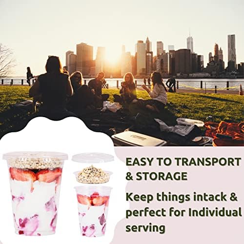 Aatriet 16 oz Clear Plastic Parfait Cups with Insert 4oz & Flat Lids No Hole - (50 Sets) Yogurt Fruit Parfait Cups for Kids, for Dips and Veggies, Take Away Breakfast and Snacks. No Leaking