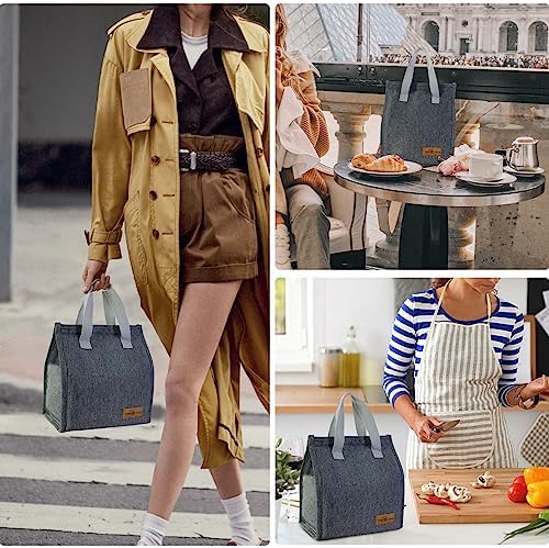Mziart Minimalist Lunch Bag Small Insulated Lunch Box for Women Men, Grey
