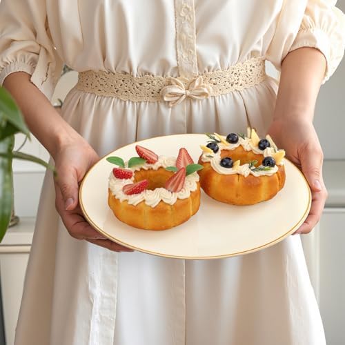 PULOTE 100PCS Ivory Plastic Plates - Cream Plastic Disposable Heavy Duty for Party & Wedding - Include 50 Each (Dinner & Dessert) Plates