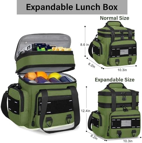 TENKIST Tactical Lunch Box Men Double Deck Large Cooler Bag 15L Army Green