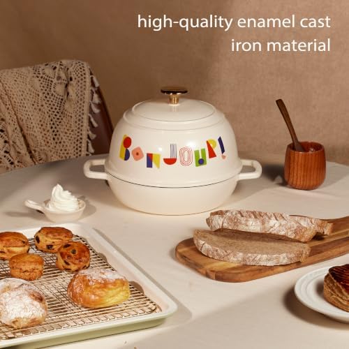 CAROTE Cast Iron Dutch Oven Pot with Lid, 5QT Round Bread Oven, Bonjour
