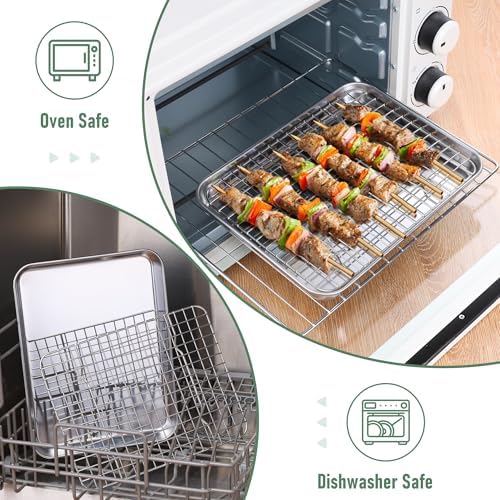 Homikit Cookie Sheet with Rack Set (1 Sheet Pan+1 Cooling Rack),10 x 8 Inch
