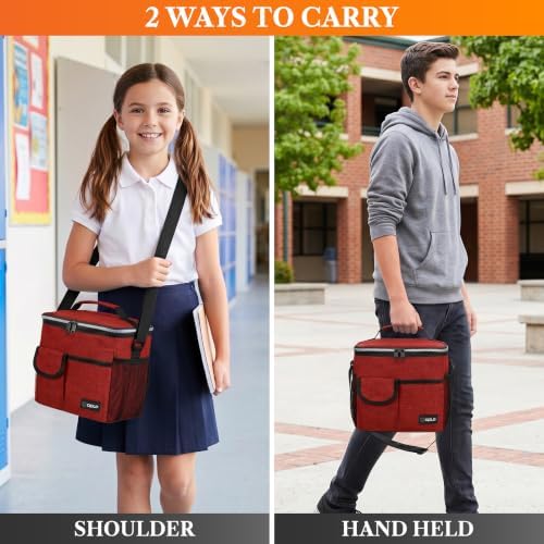 opux Insulated Lunch Box Adult, 18 Can Leakproof Cooler Bag Kid, Red