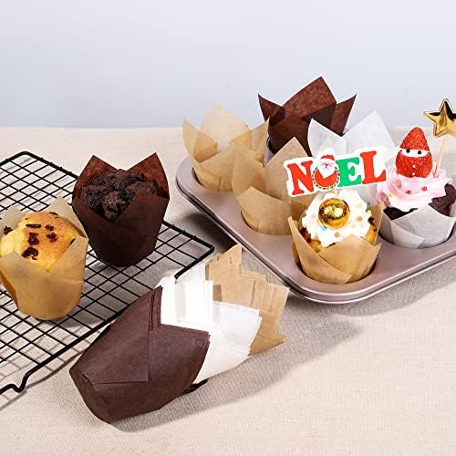 Bake Choice 200pcs White Tulip Cupcake Liners for Baking, Standard Size