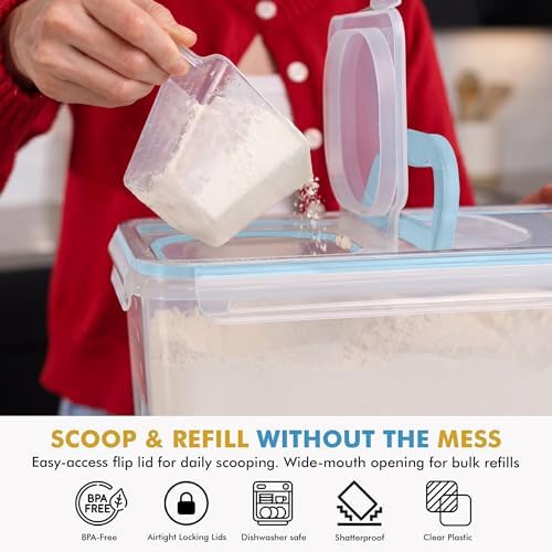 Shazo 2 PC (11L | 372 oz) Flour Sugar Storage Containers with Spout Lid & Easy Carry Handle - BPA Free Extra Large Airtight Food Storage Containers with Lids - Rice Canisters Sets for Kitchen & Pantry