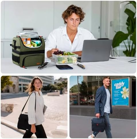 MIER Lunch Box for Men Dual Compartment Adult Lunch Bag for Work, Dark Grey