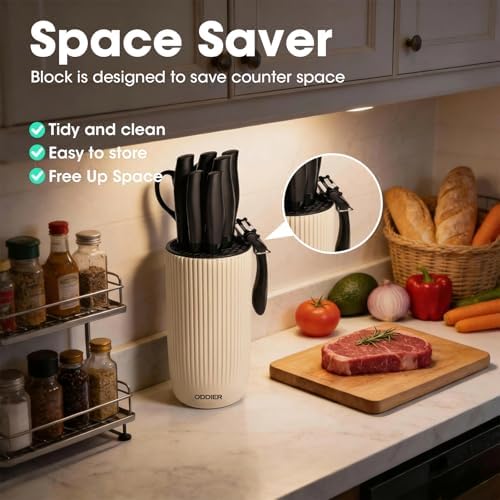 Knife Set, 10 Piece Kitchen Knife Set with Block and Sharpener, Anti-Rust Stainless Steel Knives Set for Kitchen, Chef Universal Knife Block Set, Dishwasher Safe, Ergonomical Design, White