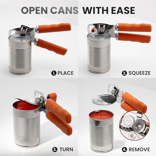Zulay Kitchen Manual Can Opener Heavy Duty Patented Stainless Steel, Orange
