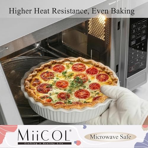 Miicol Ceramic Pie Pan Set of 2, 50 oz Ripple Edge Deep Baking Dish, 9 Inch Round Ceramic Pie Plate, Suitable for Quiche, Apple Pie, Meat Pie, Ideal Gift for Baking Lovers,White