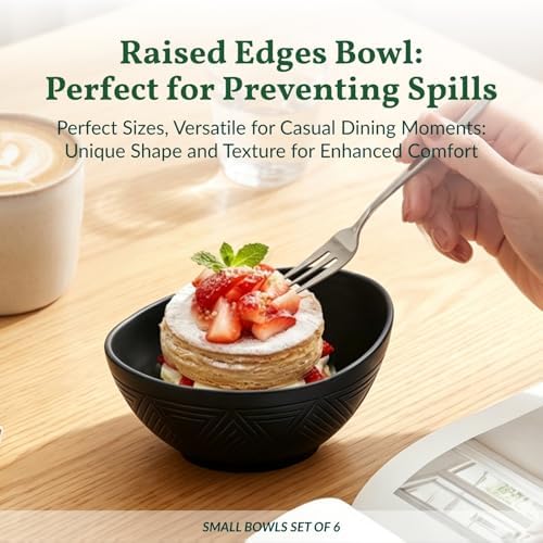 Homienly Wheat Straw Bowls 10 OZ Small Bowls Unbreakable Small Serving Bowls for Ice Cream, Snack, Dipping Side Dishes, Yogurt Microwave & Dishwasher Safe Oval Bowls for Camping, Dorm (6 PCS, Black)