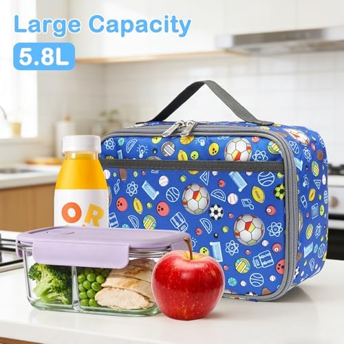 FlowFly Kids Lunch box Insulated Soft Bag Mini Cooler Back to School Thermal Meal Tote Kit for Girls, Boys,football