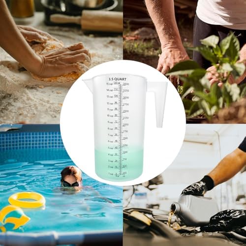 Plastic Measuring Cup with Handle, Pool Chemical Measuring Cup, Plastic Measuring Pitcher for Liquid Mixing, Pouring, Lawn Care, Pet Food, Motor Oil, Laboratory and More (120, Fluid Ounces, 3500ml)