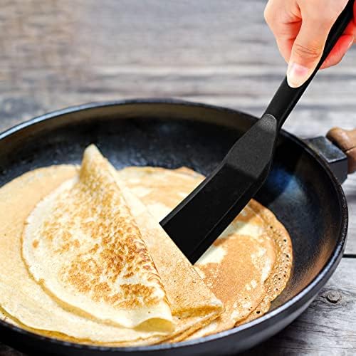 Zopeal 2 Pcs Narrow Silicone Crepe Spatula Long Non Stick,Black