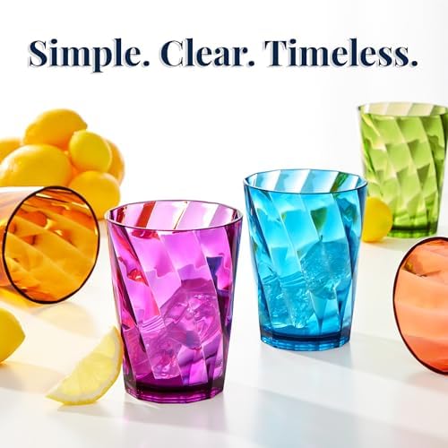 US Acrylic Optix Plastic Reusable Drinking Glasses (Set of 8) 14oz Rocks Cups in Jewel Tone Colors | BPA-Free Tumblers, Made in USA | Top-Rack Dishwasher Safe (Pack of 2)