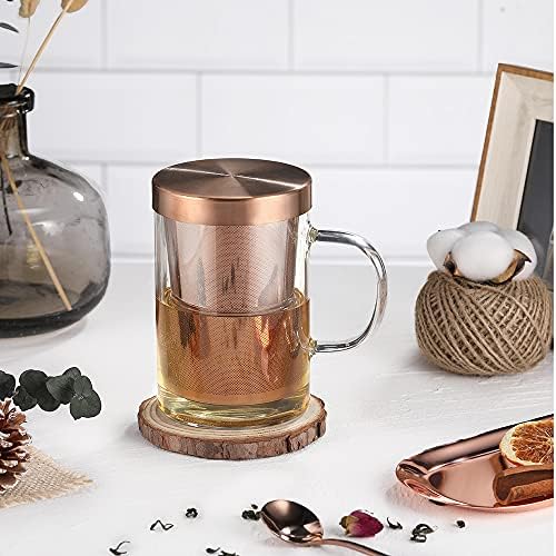 ecooe 16.9oz Glass Tea Cup with Infuser and Lid 430ml(Use Capacity), Bronze