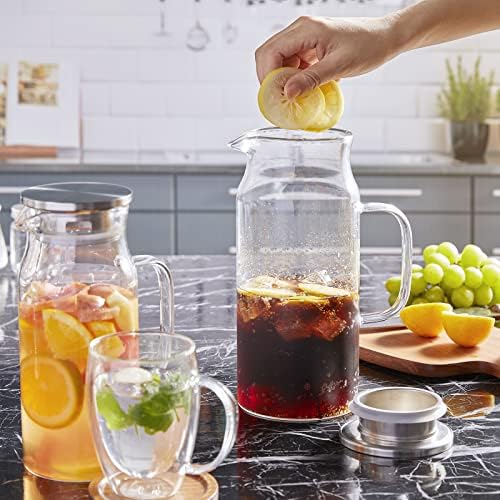 Bivvclaz 3 Pack 2 Liter 68 oz 2.1 Qt Glass Pitcher with Lid and Handle, Water Pitcher for Fridge, Glass Carafe for Hot/Cold Water, Large Iced Tea Jug for Coffee, Juice and Homemade Beverage