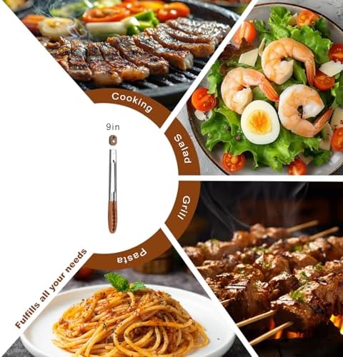 6-Pack 9" Wooden Tongs for Cooking – Locking Wooden Tongs with Non-Slip Handles & Hanging Hole, Wood Tip Serving Tongs for BBQ (9 Inch (6 Pcs))