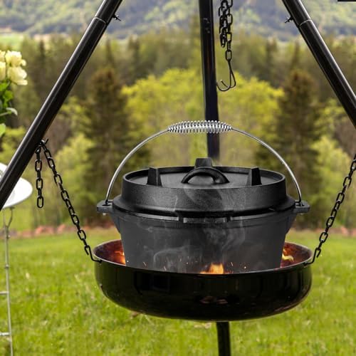 Leonyo 5QT Camping Dutch Oven with Lid Lifter, Pre-Seasoned & Cast Iron