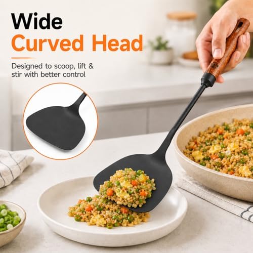 WANGYUANJI Chinese Iron Wok Spatula, Traditional Metal Wok Shovel with Wooden Handle, Stir Fry Turner for Carbon Steel, Cast Iron and Iron Woks, Hand Wash Only