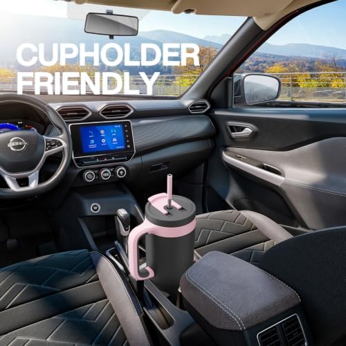 POWCAN 40 oz Tumbler with Handle, 2-in-1 Straw and Sip Lid, Leakproof, Dishwasher Safe, Insulated Stainless Steel Travel Coffee Mug, Keeps Cold for 34 Hours, Fits in Car Cup Holder (Obsidian)