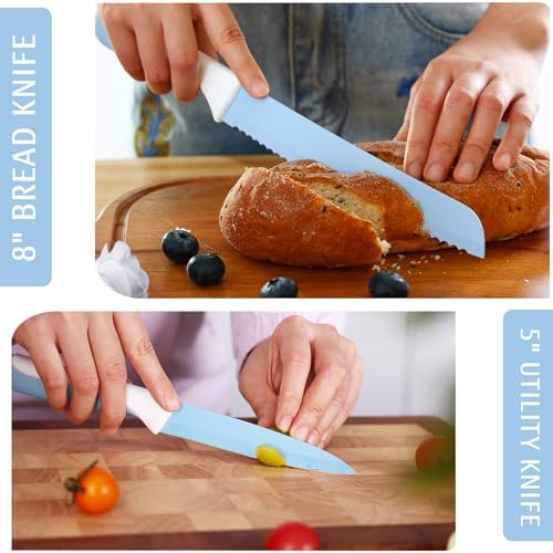 hecef 15 Pieces Kitchen Knife Block Set, Blue