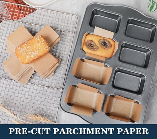 Webake 300pcs Unbleached Parchment Paper Mini Loaf Pan Liners Compatible with Wilton Mini Loaf Pan, Original Precut, Non Toxic Baking Paper for Banana Bread