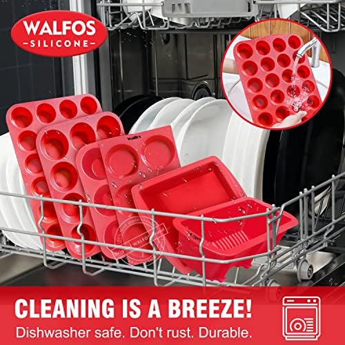 Walfos Mini Silicone Muffin Pan - 24 Cups, BPA Free and Dishwasher Safe, Non-stick Silicone Cupcake Baking Pan, Great for Making Muffin Cakes, Tart, Bread