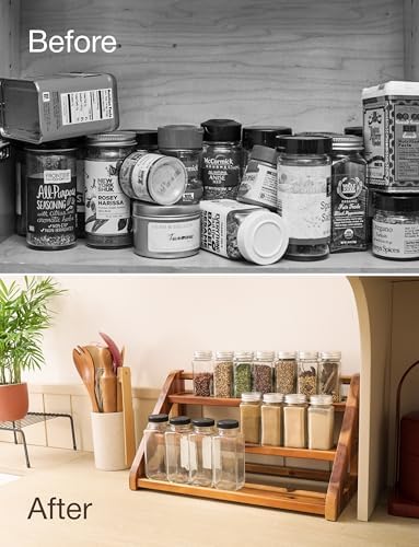 Tinamo Acacia Wood Spice Rack for Countertop, 3-Tier Design, Holds 24 Jars