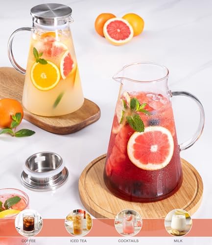 LUNA&MANTHA Glass Pitcher, 68oz Water Pitcher with lid and Handle,Ice Tea
