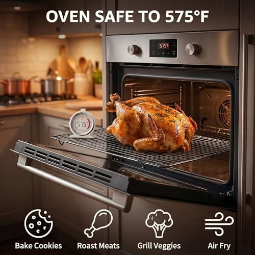 Cooling Racks for Cooking 2-Pack, 10" x 16" No Warp Heavy Duty Metal Wire Rack - Fits Half Sheet & Jelly Roll Pan, Oven & Dishwasher Safe 575°F, Rust Resistant, for Baking, Roasting & Grilling