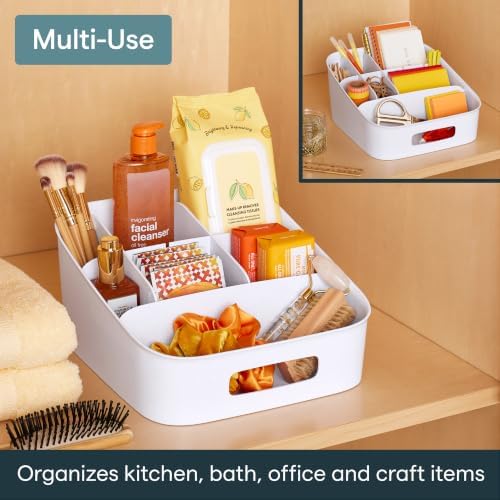 YouCopia ShelfBin Adjustable Snack Bin, BPA-Free Divided Storage Basket for Kitchen Pantry Organization, One Size, Speckled White