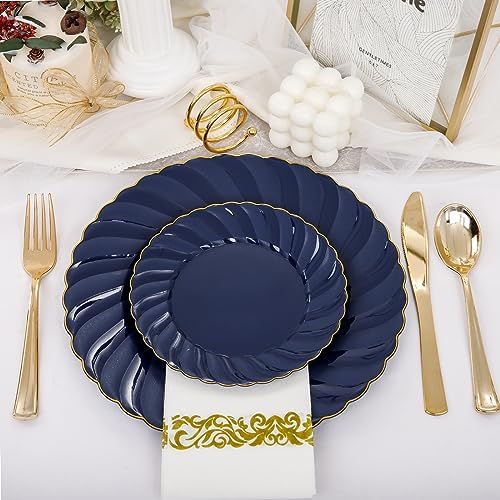 YOUBET 150PCS Blue Plastic Plates for Wedding Birthday Parties
