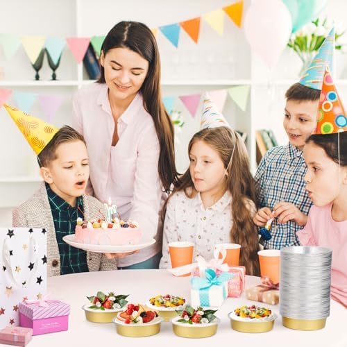 Beasea Aluminum Ramekins 200 Pack, 7.3oz 215ml Disposable Ramekins Foil Cups No Lids 4" Baking Ramekin Cupcake Aluminum Mini Baking Cups for Party - Golden