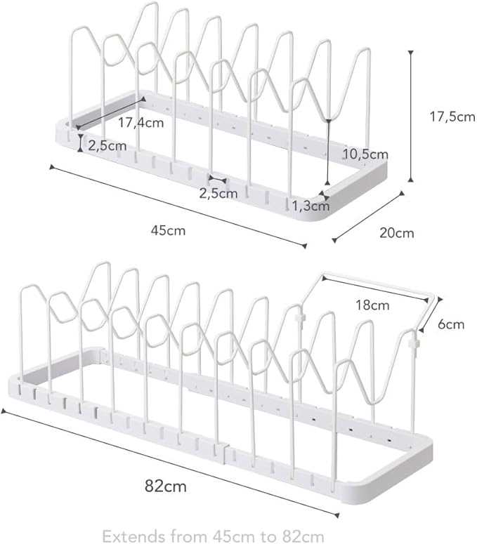 YAMAZAKI Home Tower Adjustable Lid & Pan Organizer - Kitchen Drawer Storage Shelf Rack - Steel