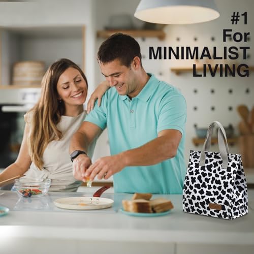 TELLUMO Black Cow Print Insulated Lunch Bag for Women, Cute Small Reusable Leakproof Lunch Box Tote Bag for Work Office Travel