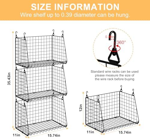 Sonyabecca 3-Pack Hanging Laundry Baskets, Foldable Metal Wire Shelves with 360° Rotating Hooks, Space-Saving Over Washer/Dryer or Closet Storage for Laundry Room & Closet Organization, Black